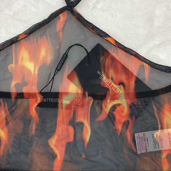 NWT Pretty Little Thing Orange Flame Mesh Halter Top - Picture 9 of 12